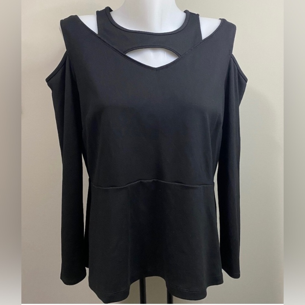 Michel Studio Collection Black Cold Shoulder Women's Peplum Top Size 1x